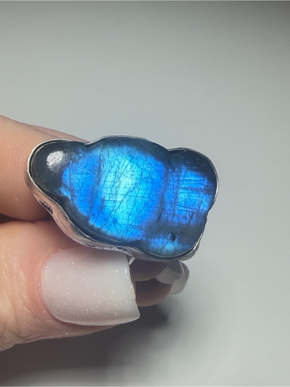 Labradorite Cloud Ring | Electric Blue Flash | Adjustable | 925 Stamped